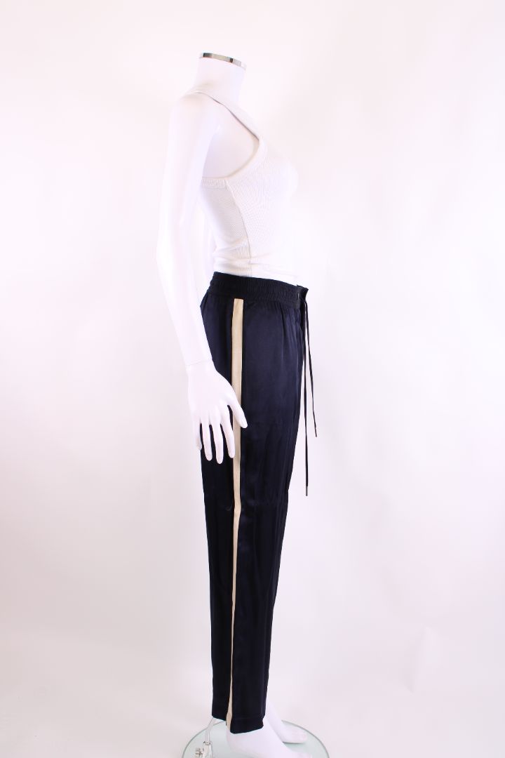 Celine C Logo Satin Trousers Navy/ Cream M