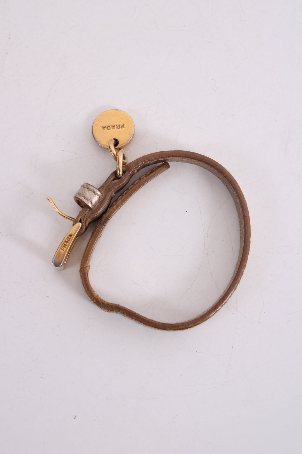 Prada Log Wrap Leather Bracelet Gold