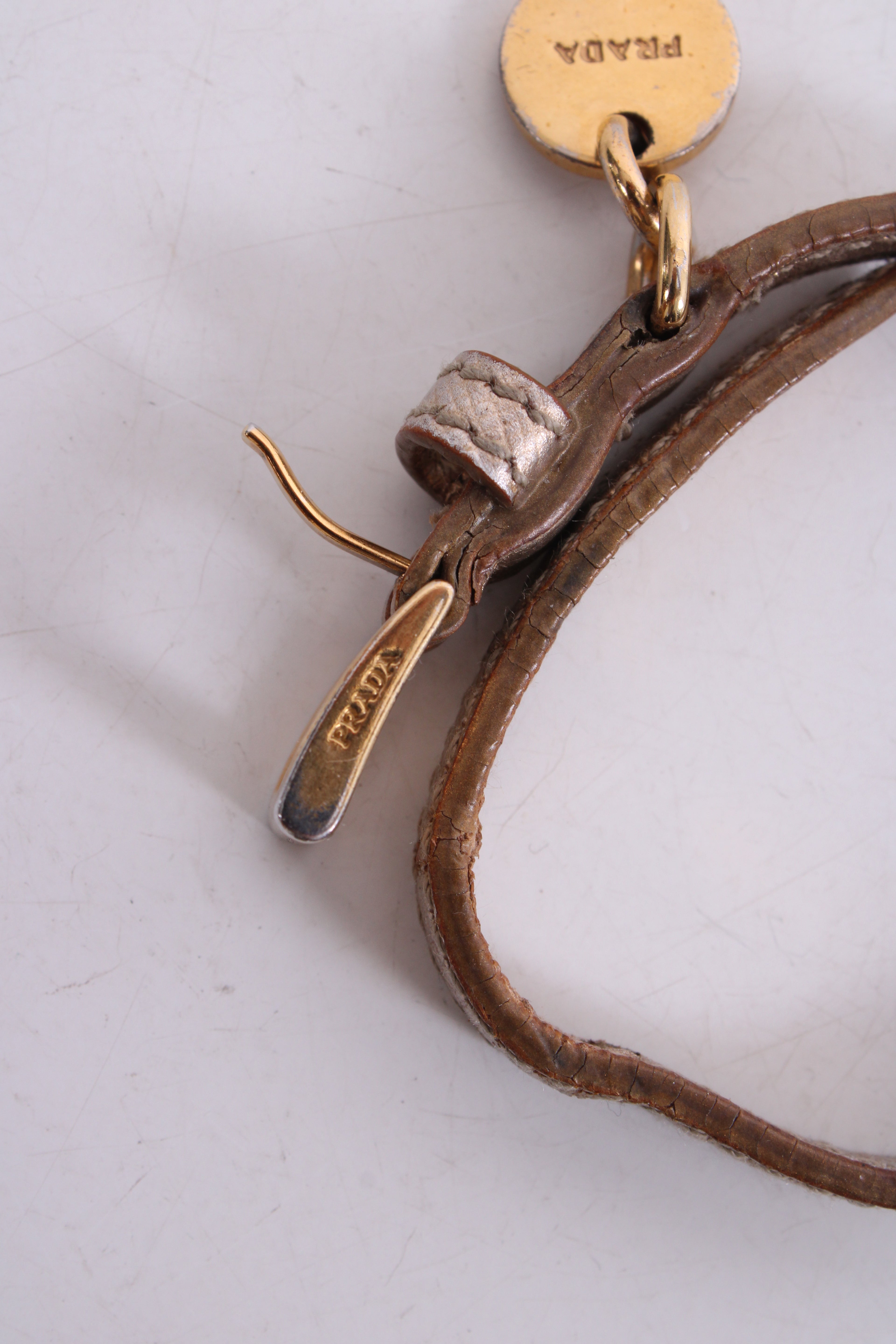 Prada Log Wrap Leather Bracelet Gold