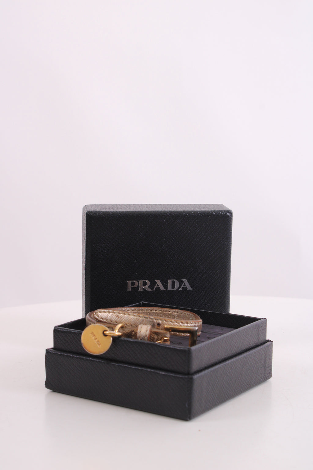 Prada Log Wrap Leather Bracelet Gold