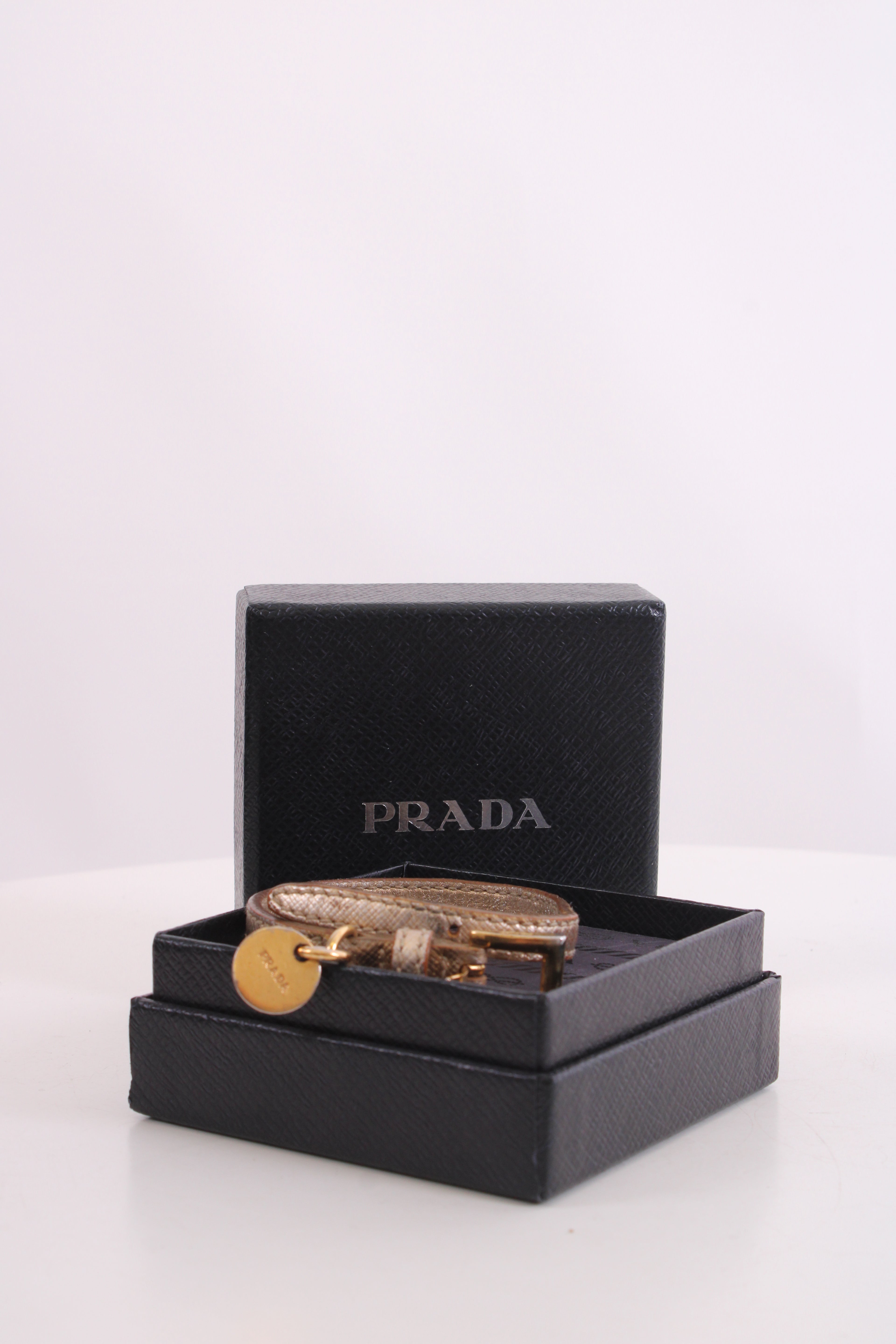 Prada Log Wrap Leather Bracelet Gold