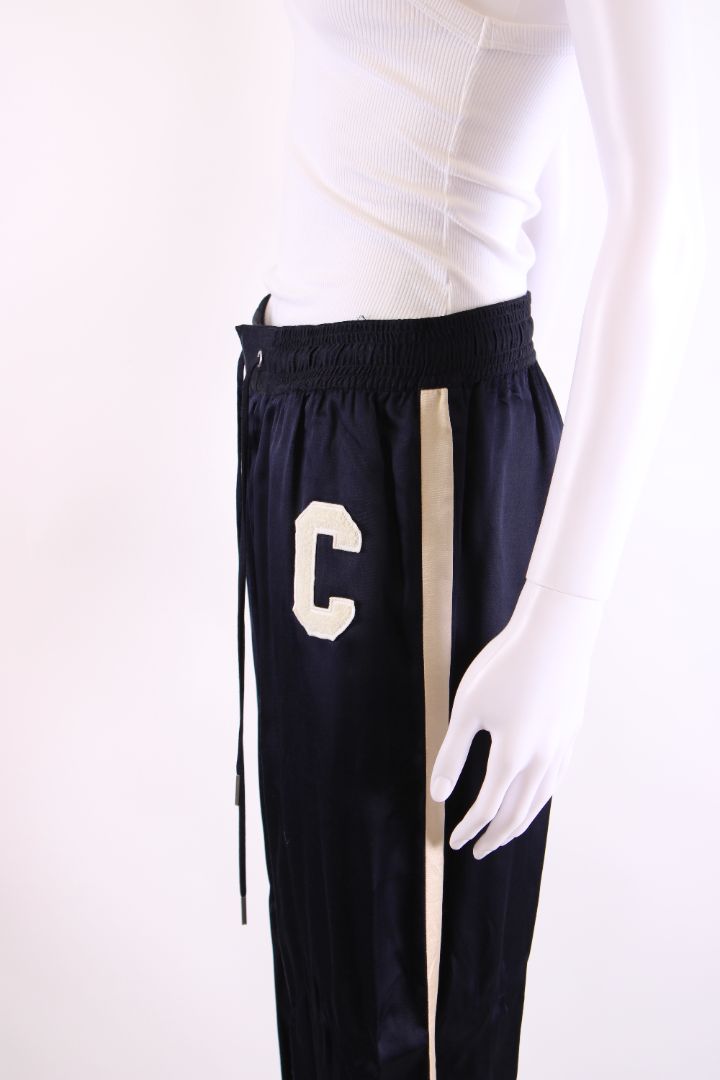 Celine C Logo Satin Trousers Navy/ Cream M
