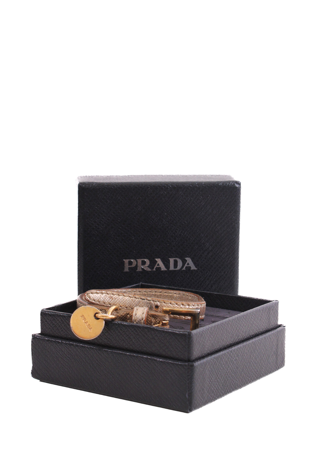 Prada Log Wrap Leather Bracelet Gold