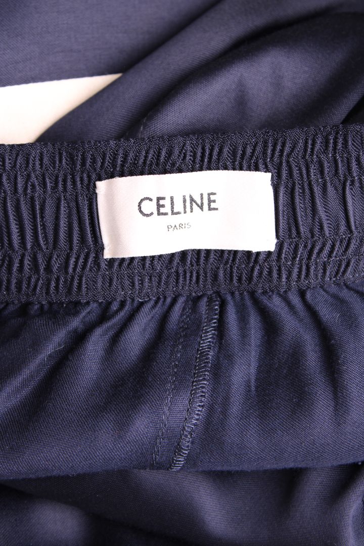 Celine C Logo Satin Trousers Navy/ Cream M