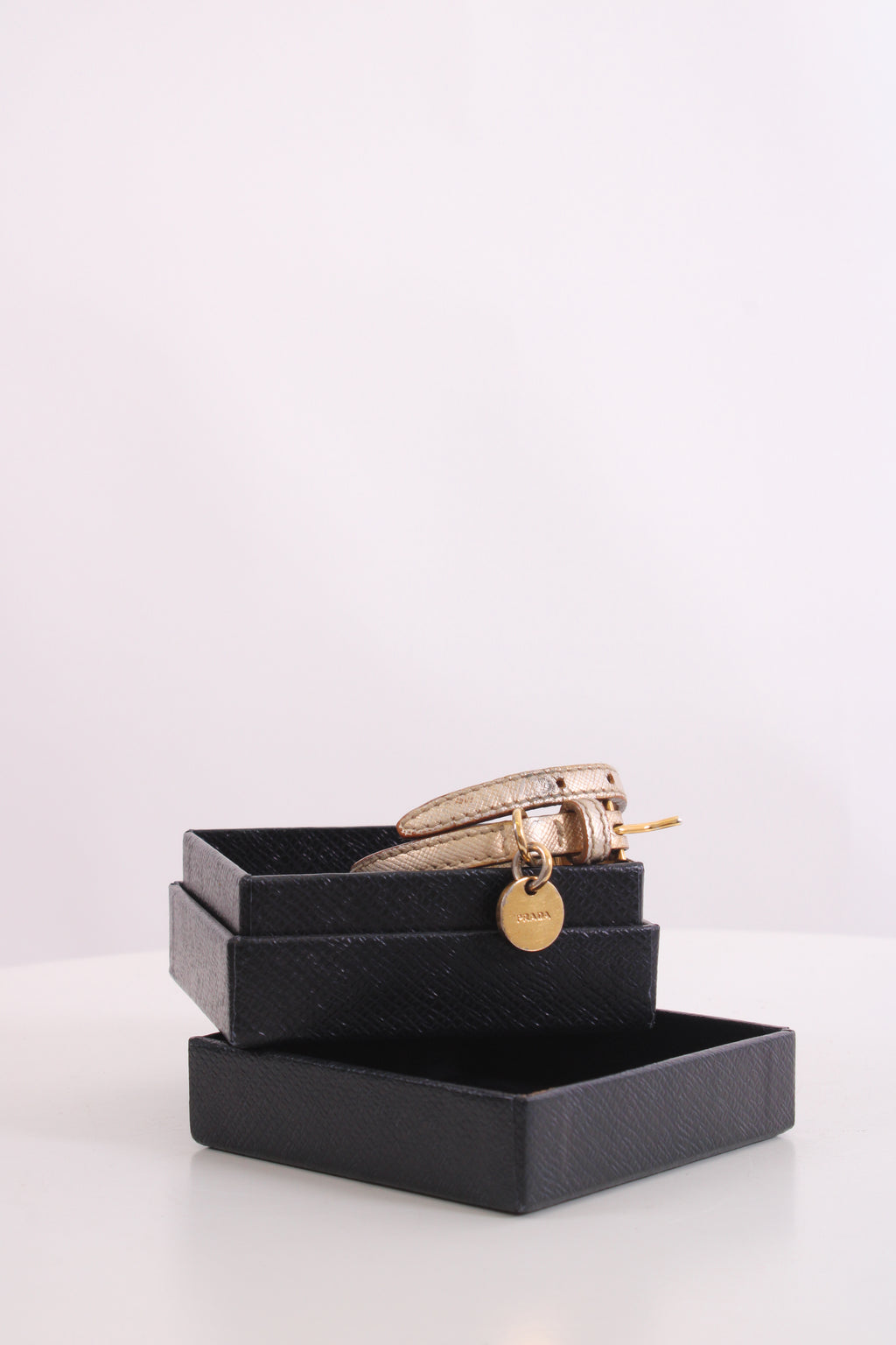 Prada Log Wrap Leather Bracelet Gold