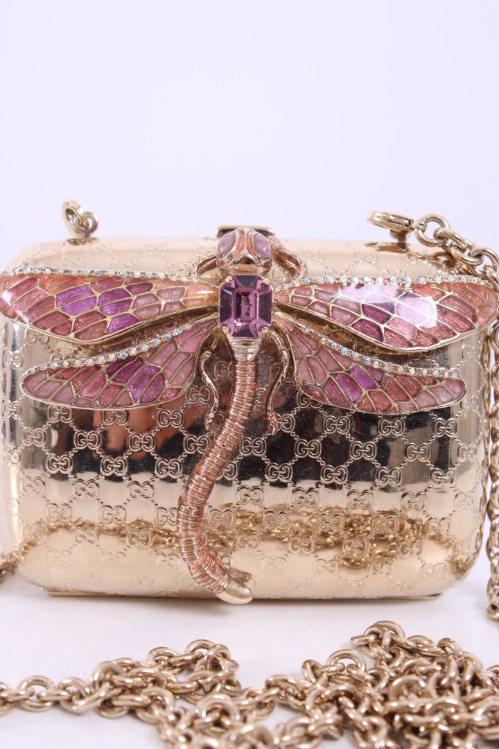 Gucci Dragonfly Miniaudiere Clutch Gold/ Lilac