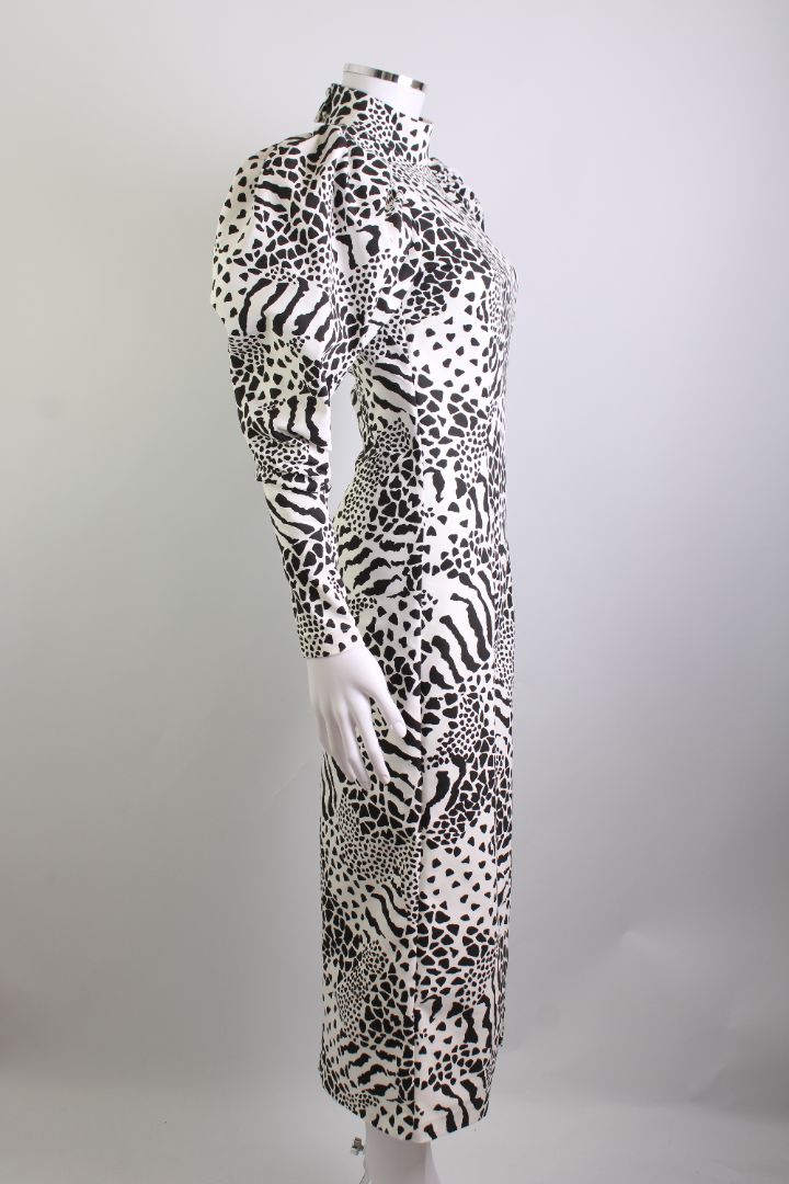 Rotate Birger Christensen Print Puff Sleeve Dress White/ Black XS