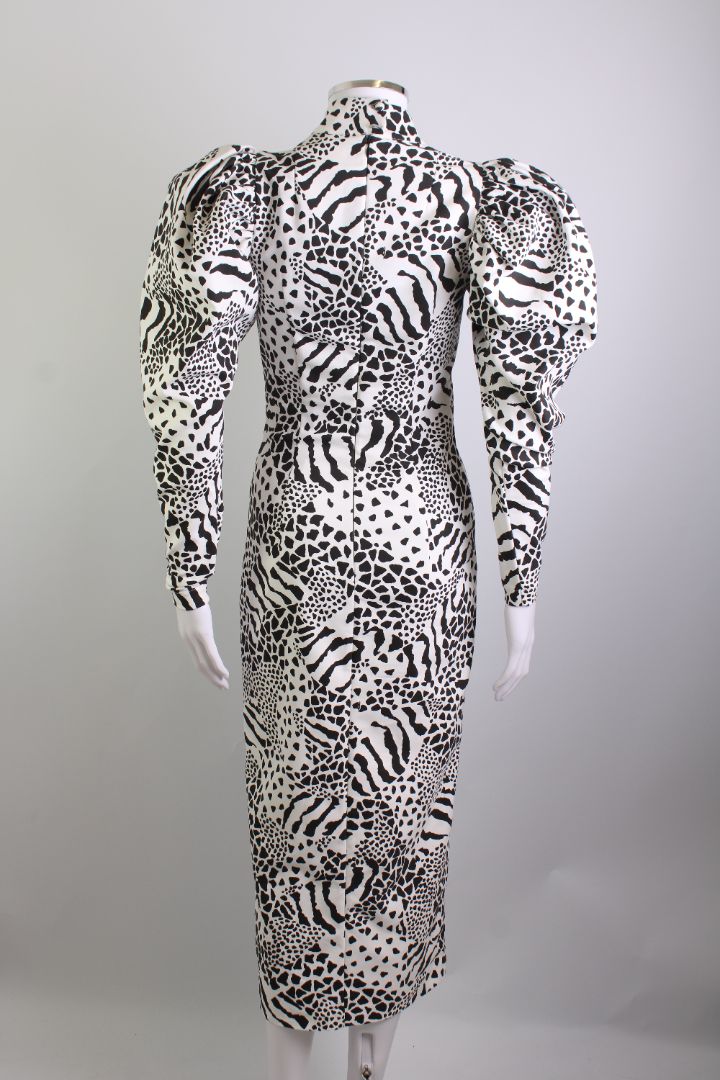 Rotate Birger Christensen Print Puff Sleeve Dress White/ Black XS
