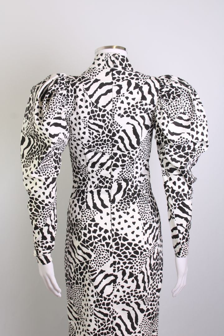 Rotate Birger Christensen Print Puff Sleeve Dress White/ Black XS