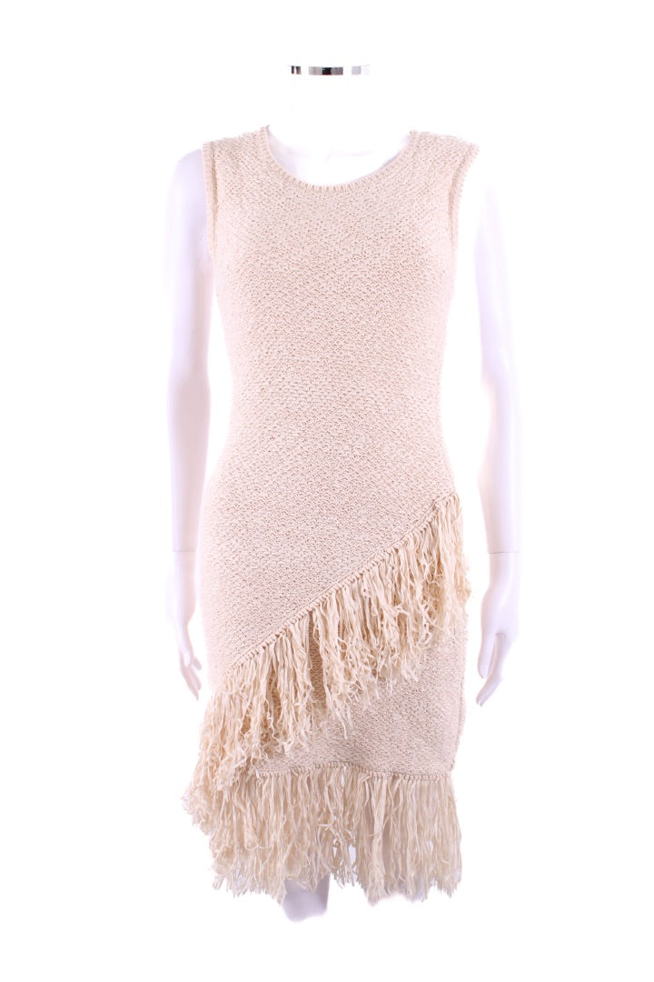 BCBGMAXAZRIA S/S Crochet Fringe Dress Cream XS