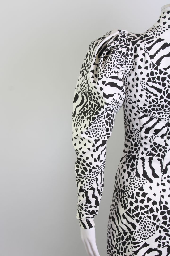 Rotate Birger Christensen Print Puff Sleeve Dress White/ Black XS