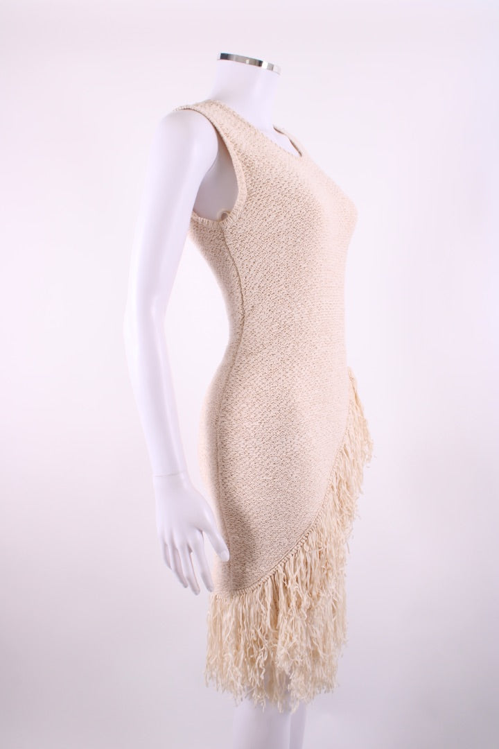BCBGMAXAZRIA S/S Crochet Fringe Dress Cream XS