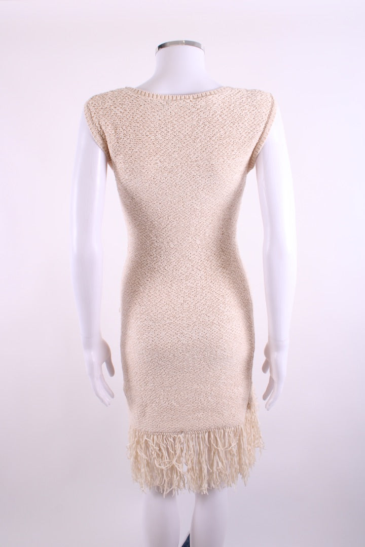 BCBGMAXAZRIA S/S Crochet Fringe Dress Cream XS