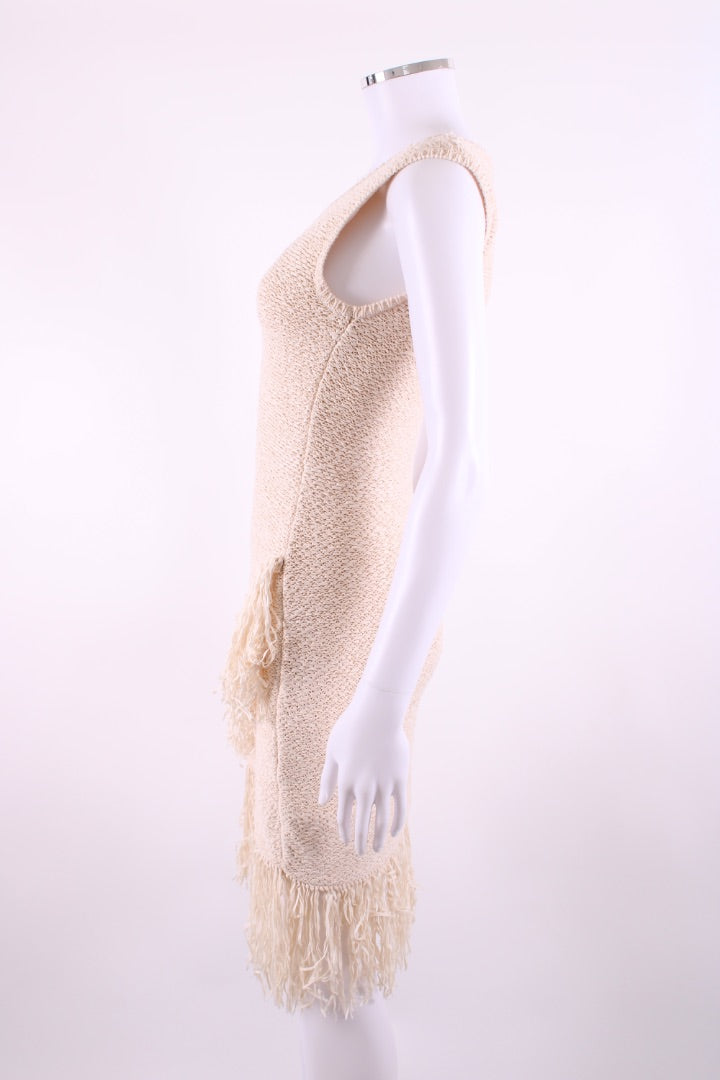 BCBGMAXAZRIA S/S Crochet Fringe Dress Cream XS