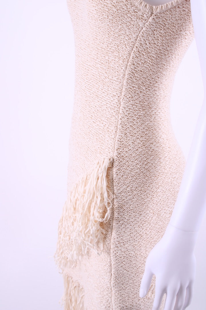BCBGMAXAZRIA S/S Crochet Fringe Dress Cream XS