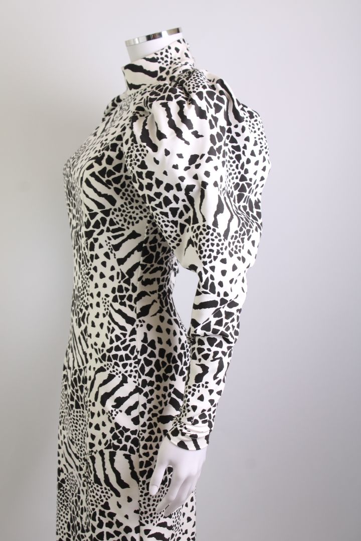 Rotate Birger Christensen Print Puff Sleeve Dress White/ Black XS