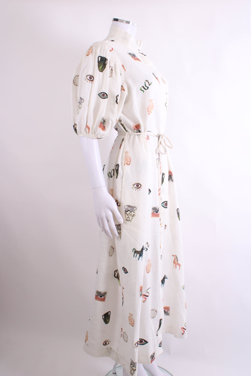 Alemais S/S Print Linen Dress Cream 12