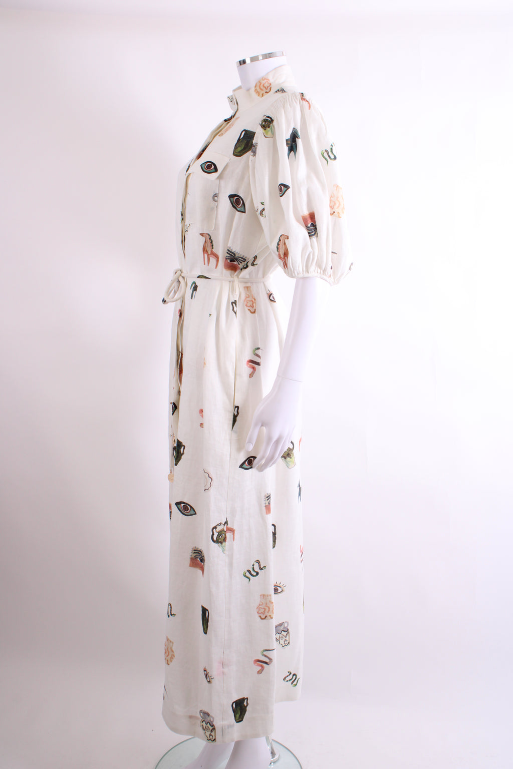 Alemais S/S Print Linen Dress Cream 12
