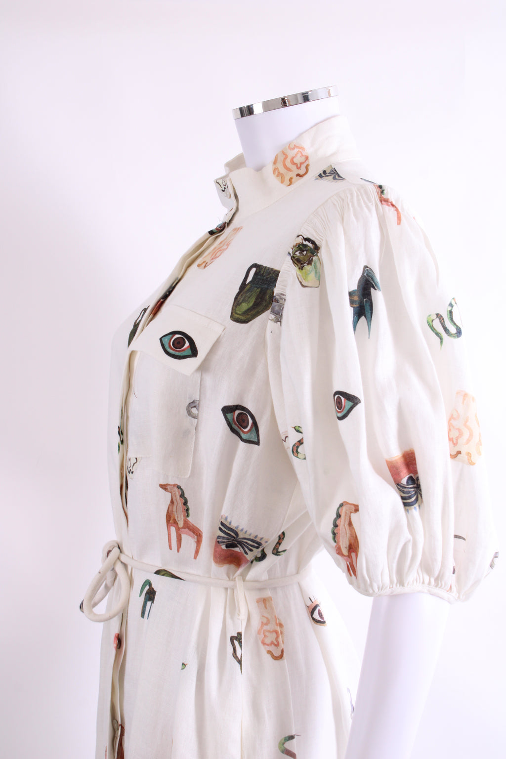Alemais S/S Print Linen Dress Cream 12