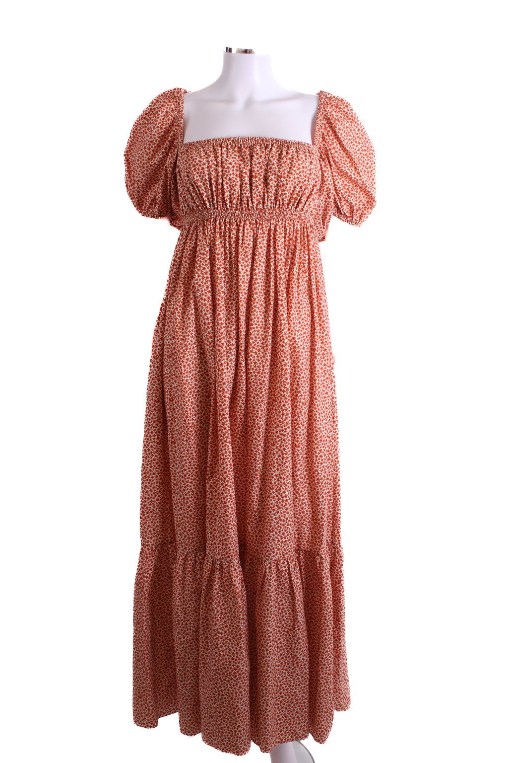 Matteau Floral Puff Sleeve Dress Orange 10