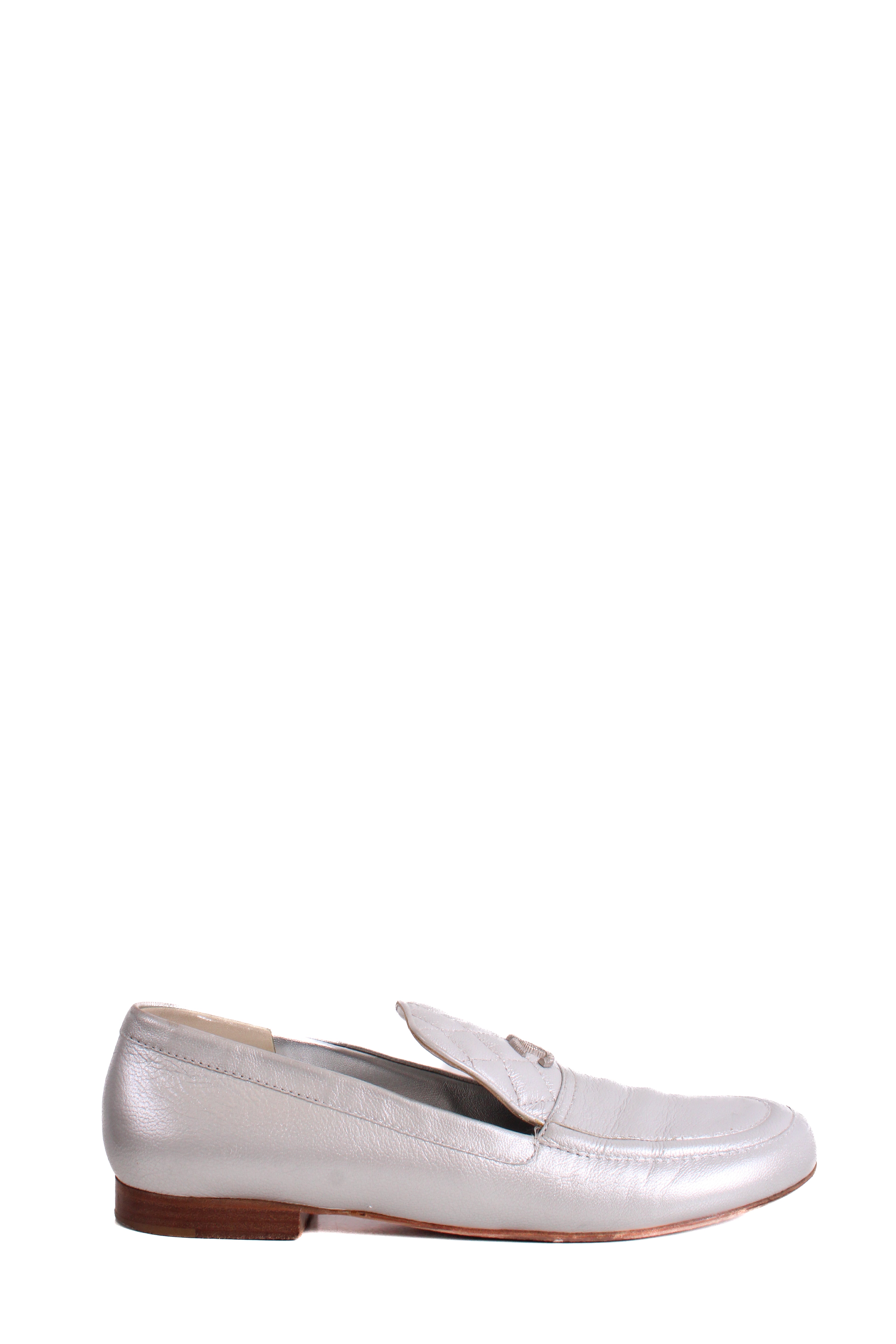 Chanel CC Loafers Silver 40
