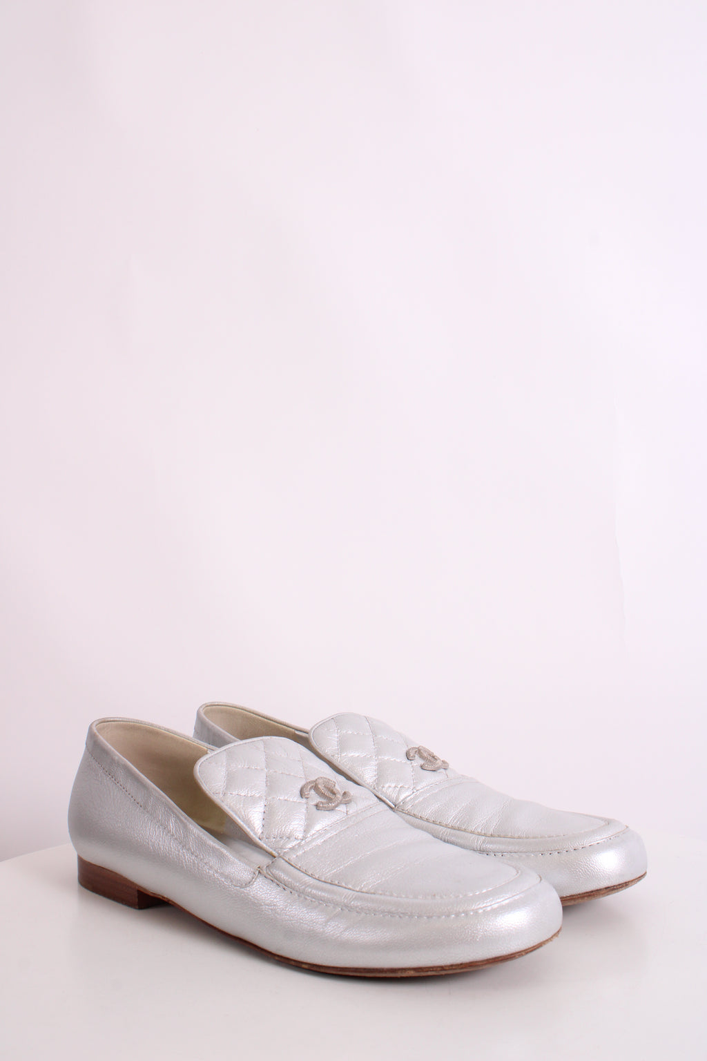 Chanel CC Loafers Silver 40