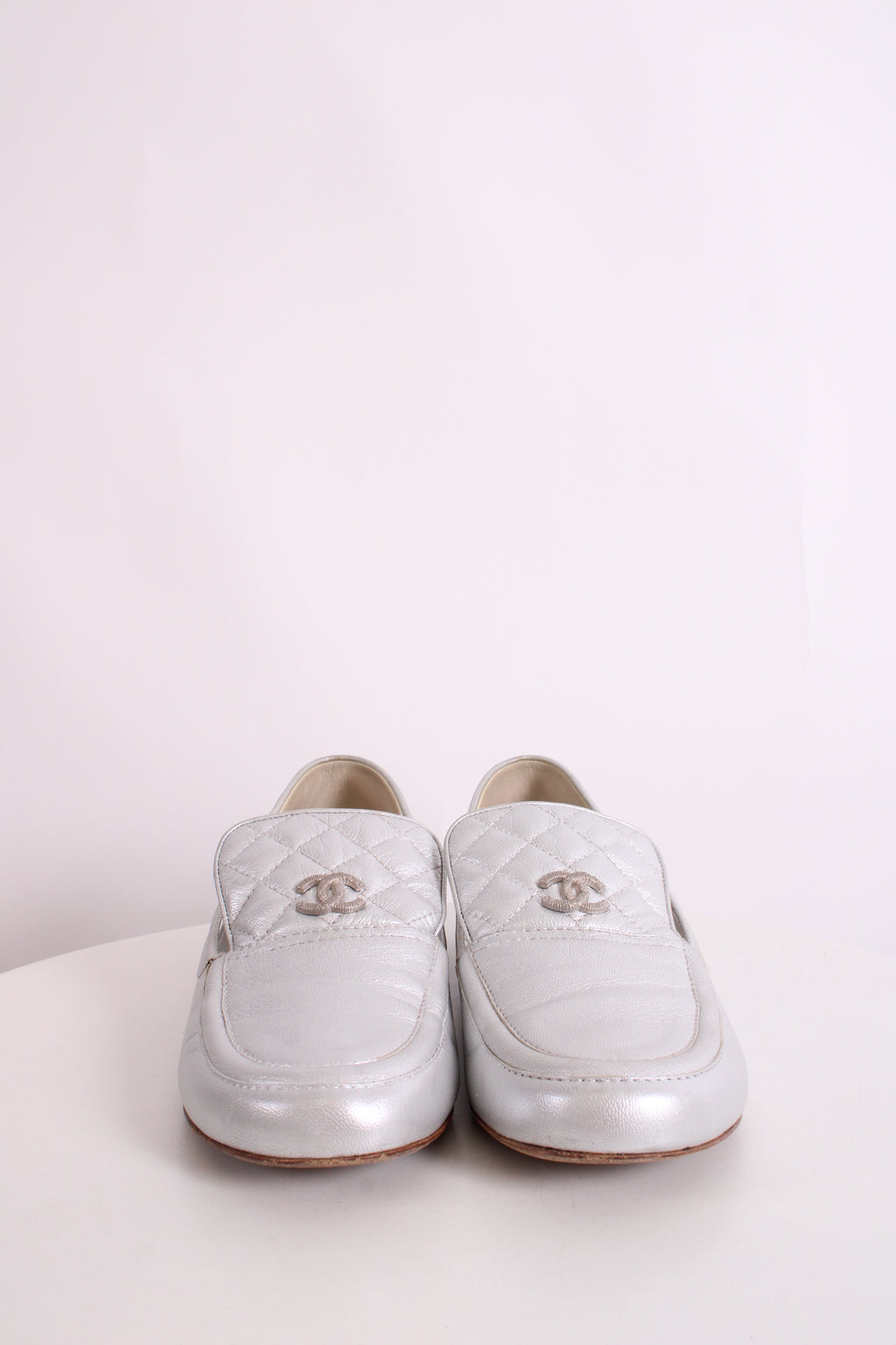 Chanel CC Loafers Silver 40