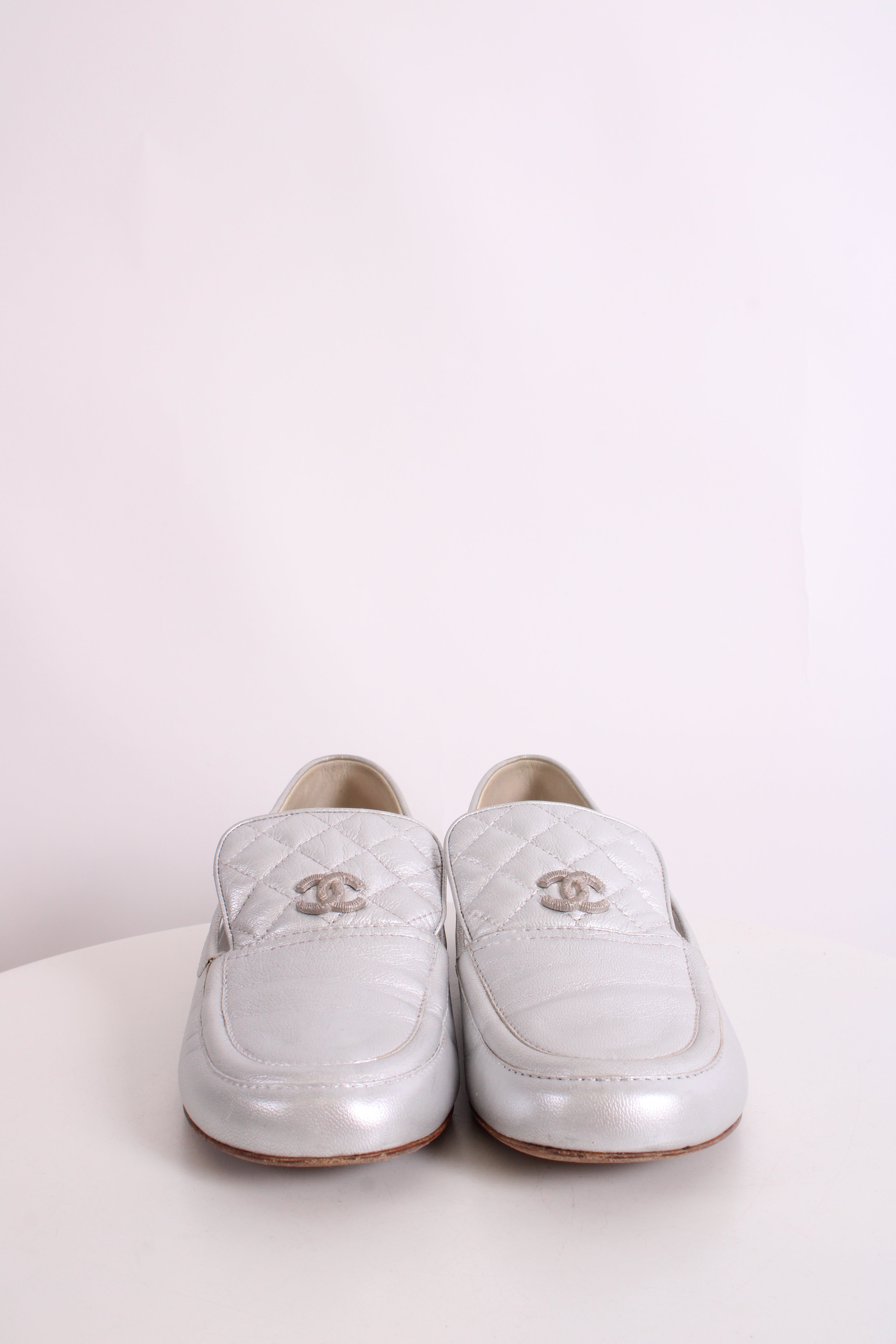 Chanel CC Loafers Silver 40