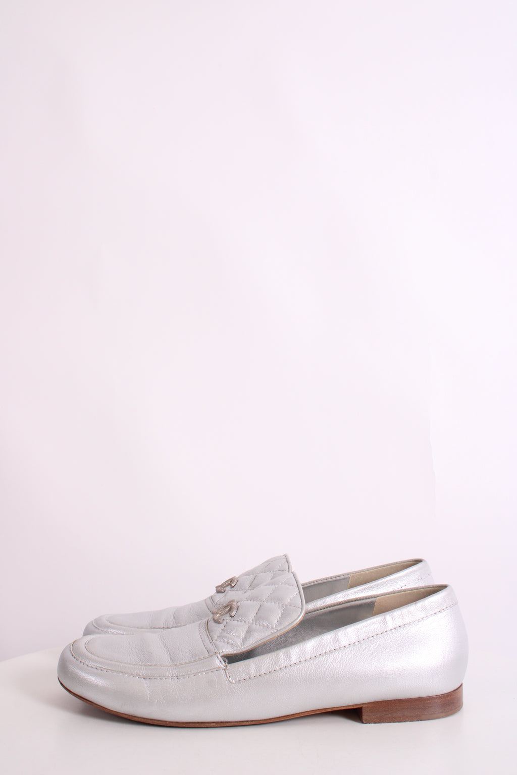 Chanel CC Loafers Silver 40