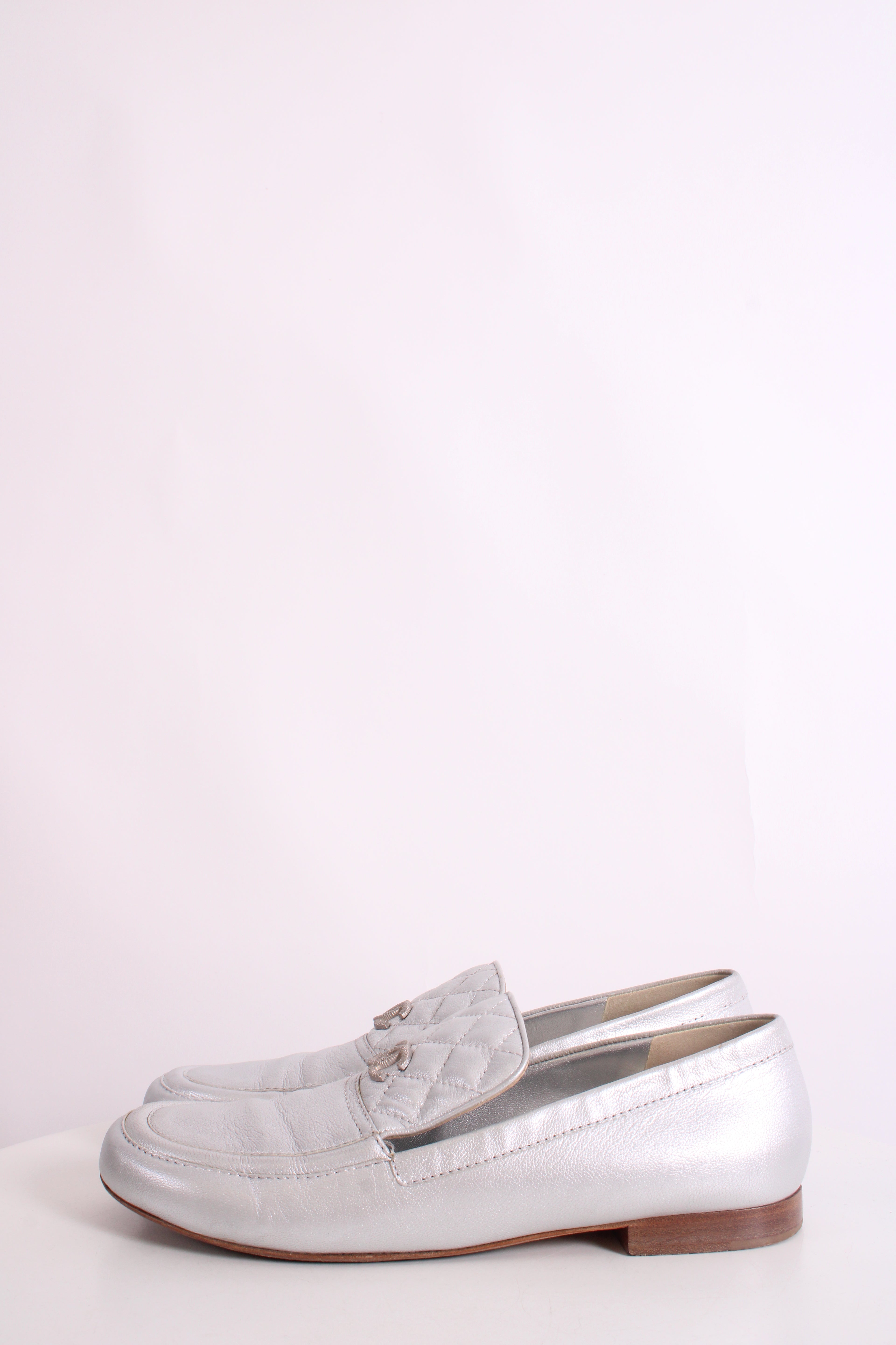 Chanel CC Loafers Silver 40