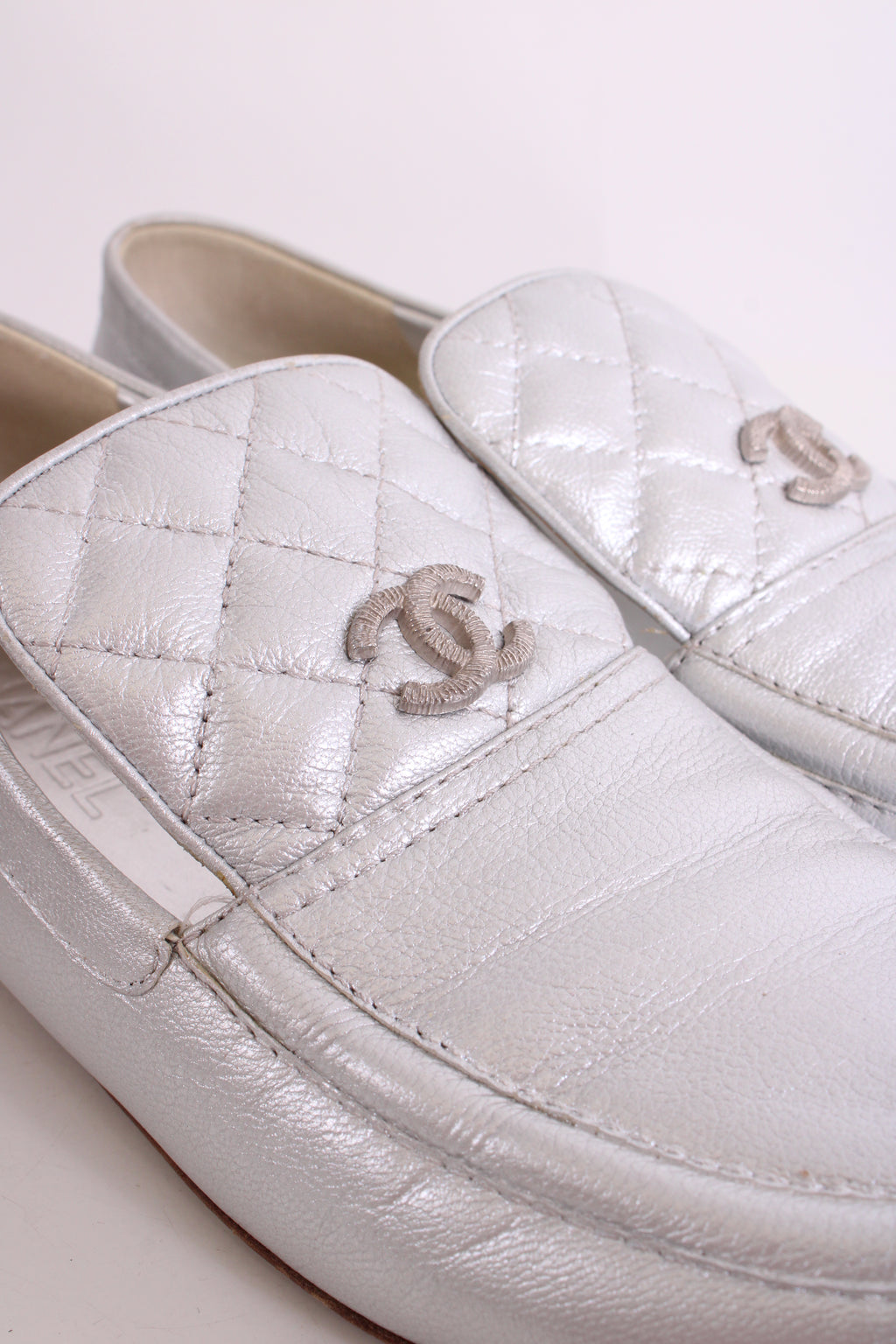 Chanel CC Loafers Silver 40