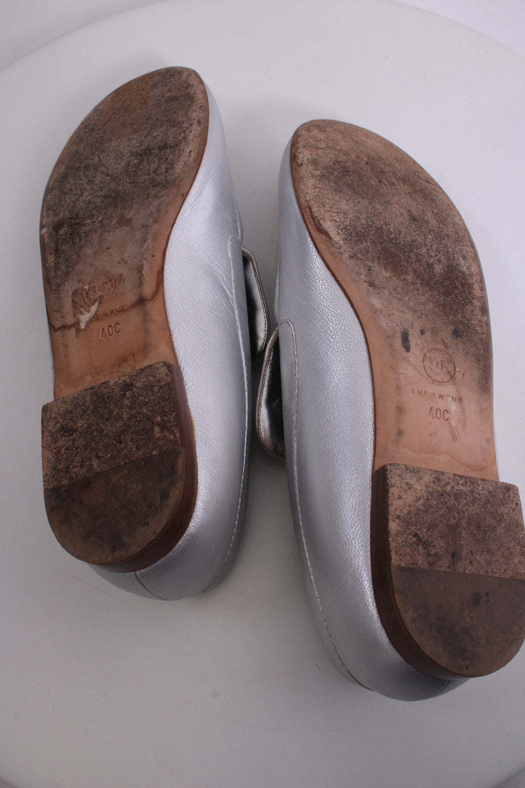 Chanel CC Loafers Silver 40