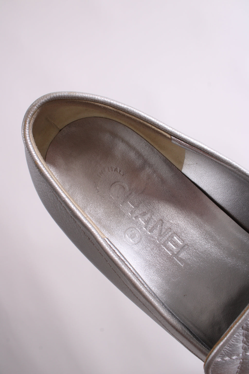 Chanel CC Loafers Silver 40