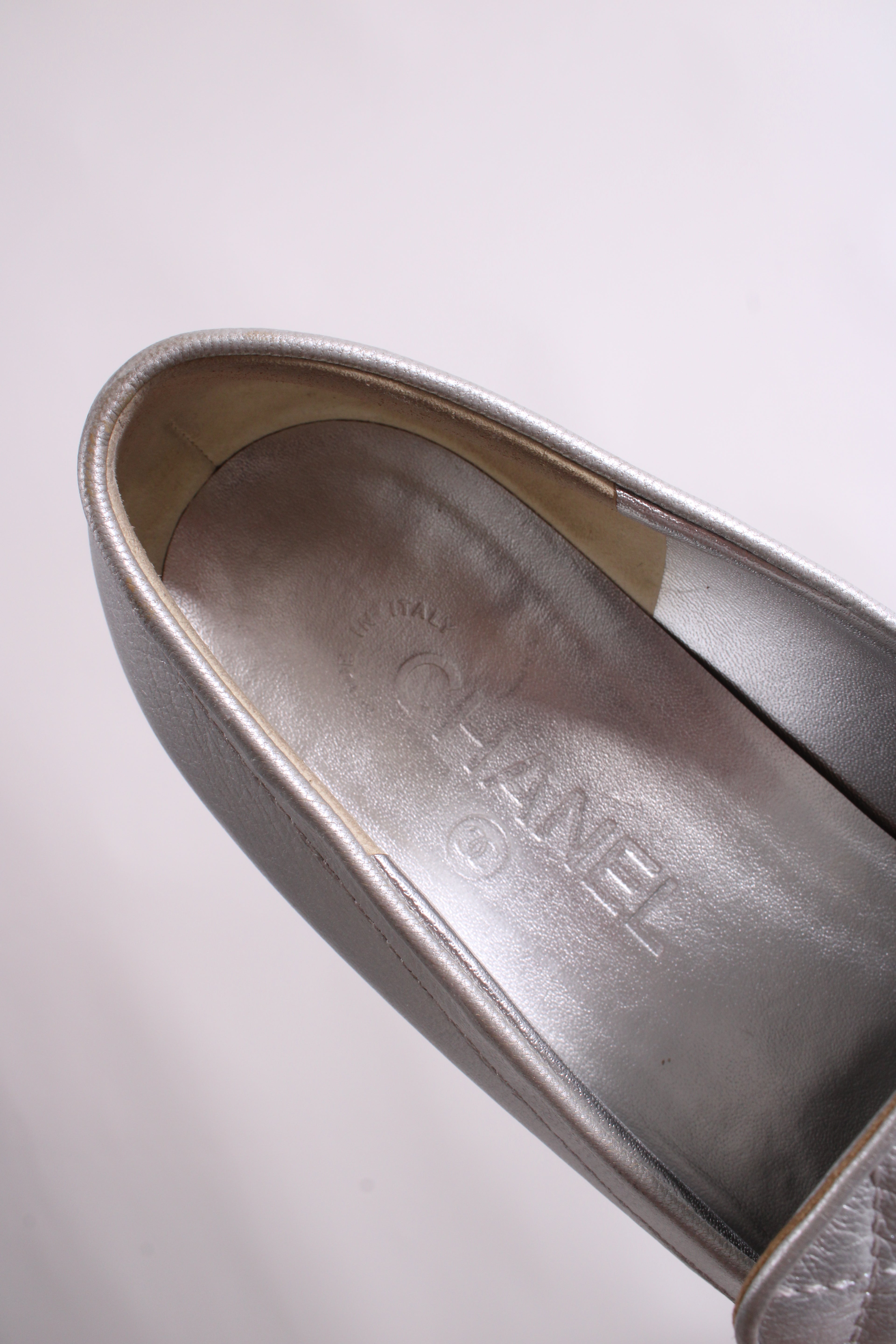Chanel CC Loafers Silver 40