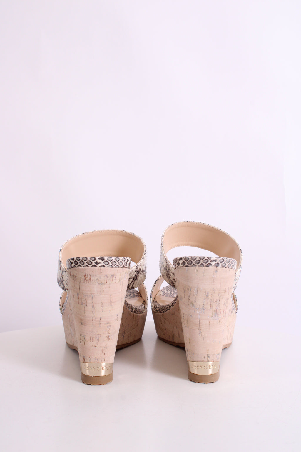 Jimmy Choo Snake Print Cork Wedges White/ Grey 37