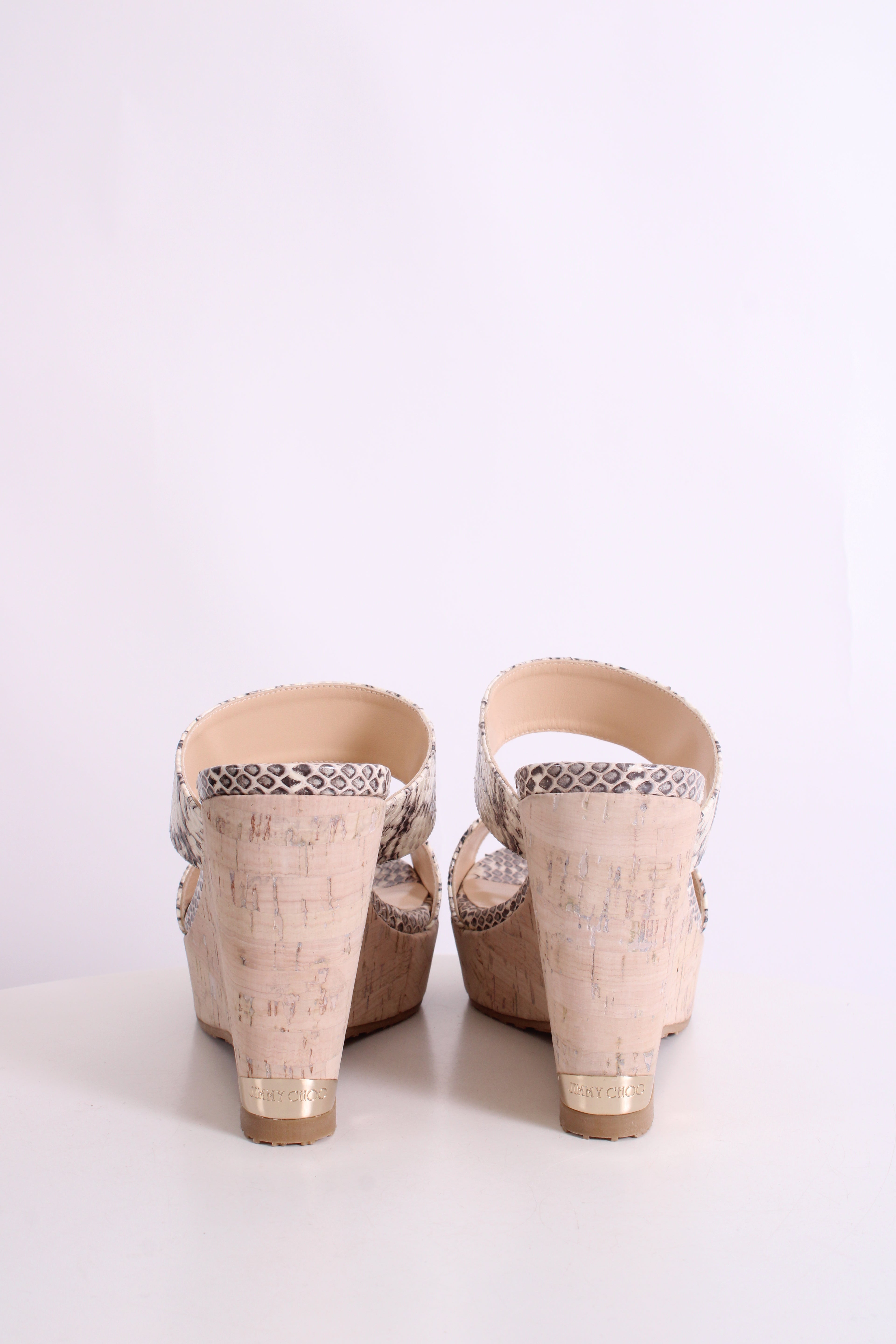 Jimmy Choo Snake Print Cork Wedges White/ Grey 37
