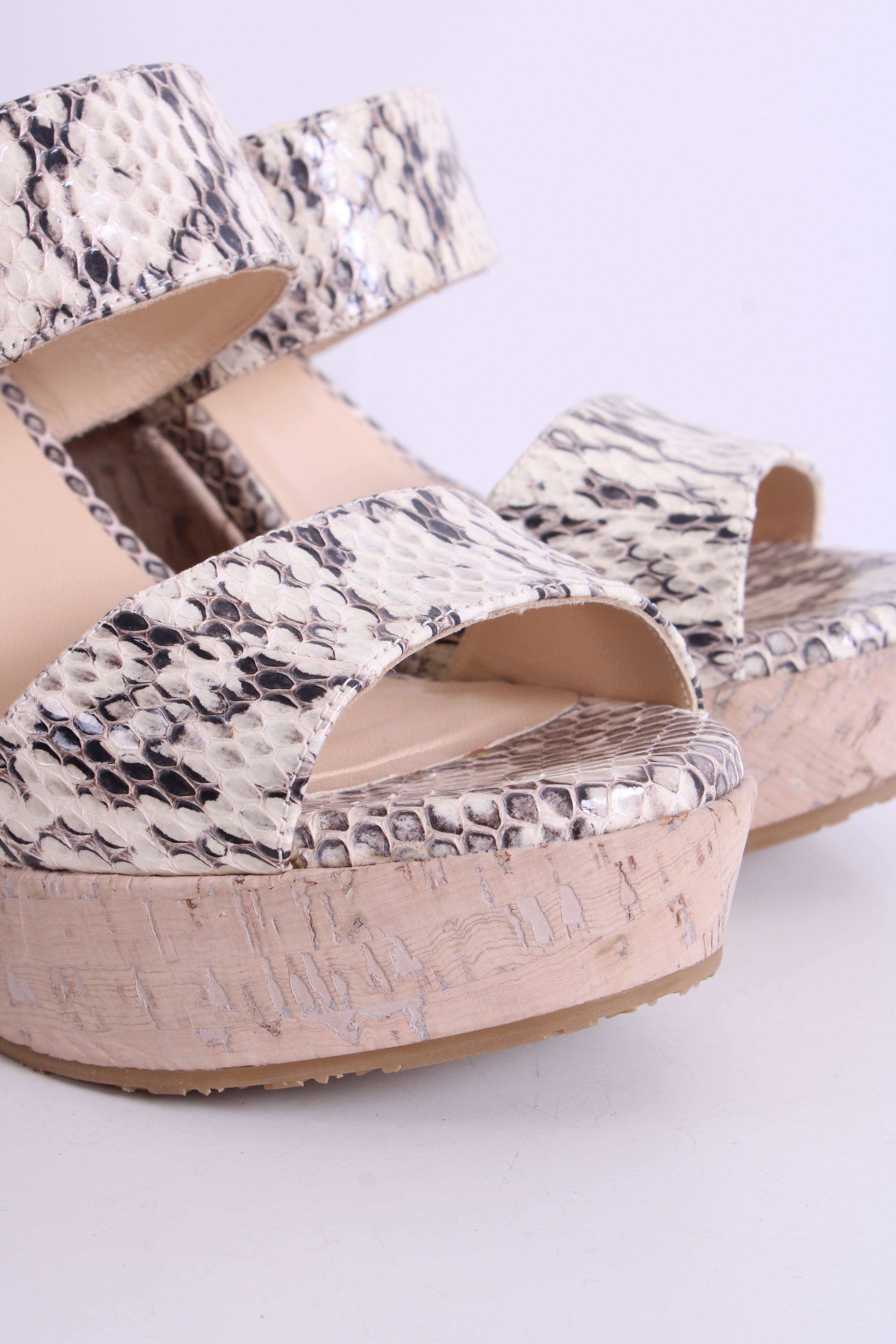Jimmy Choo Snake Print Cork Wedges White/ Grey 37