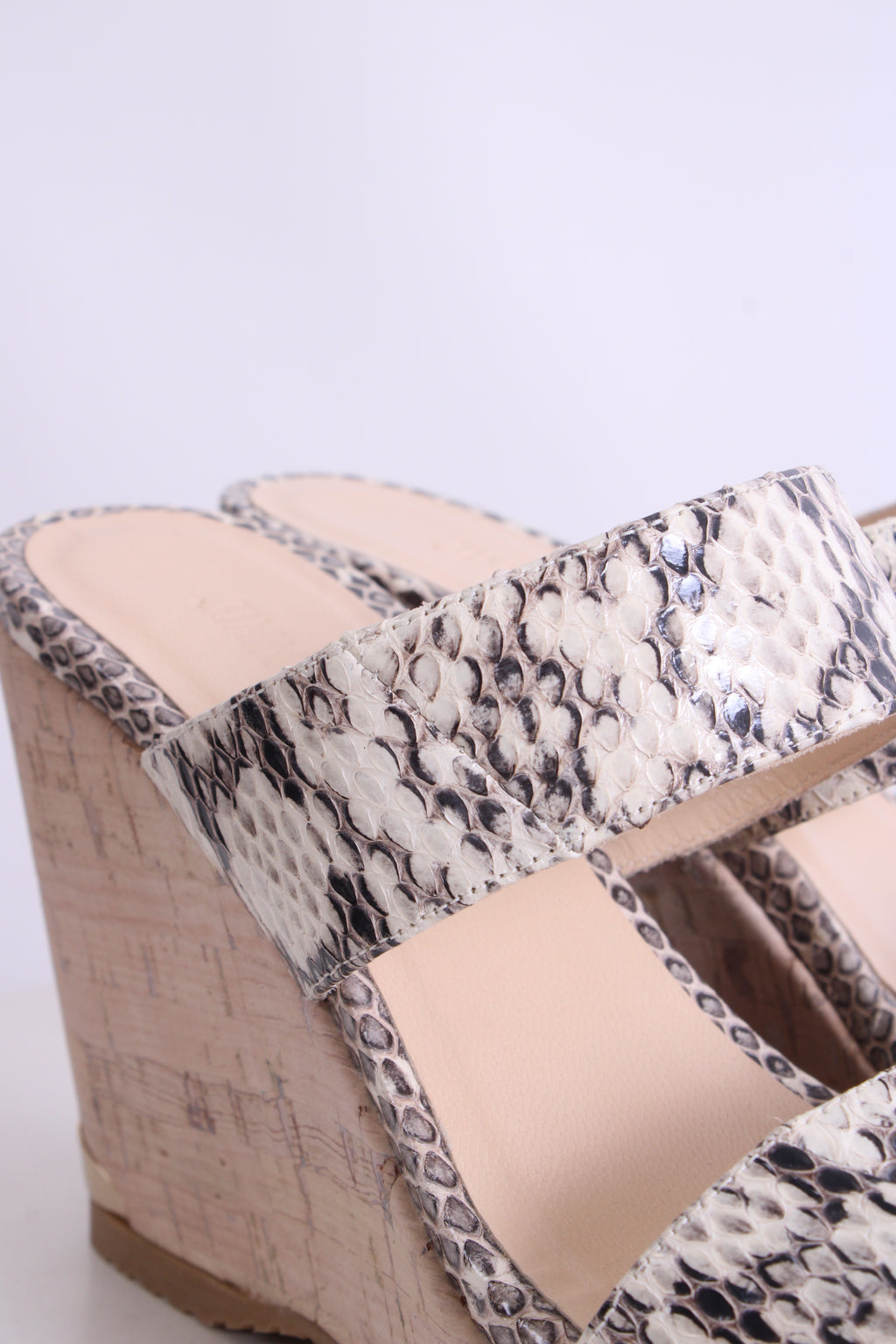 Jimmy Choo Snake Print Cork Wedges White/ Grey 37