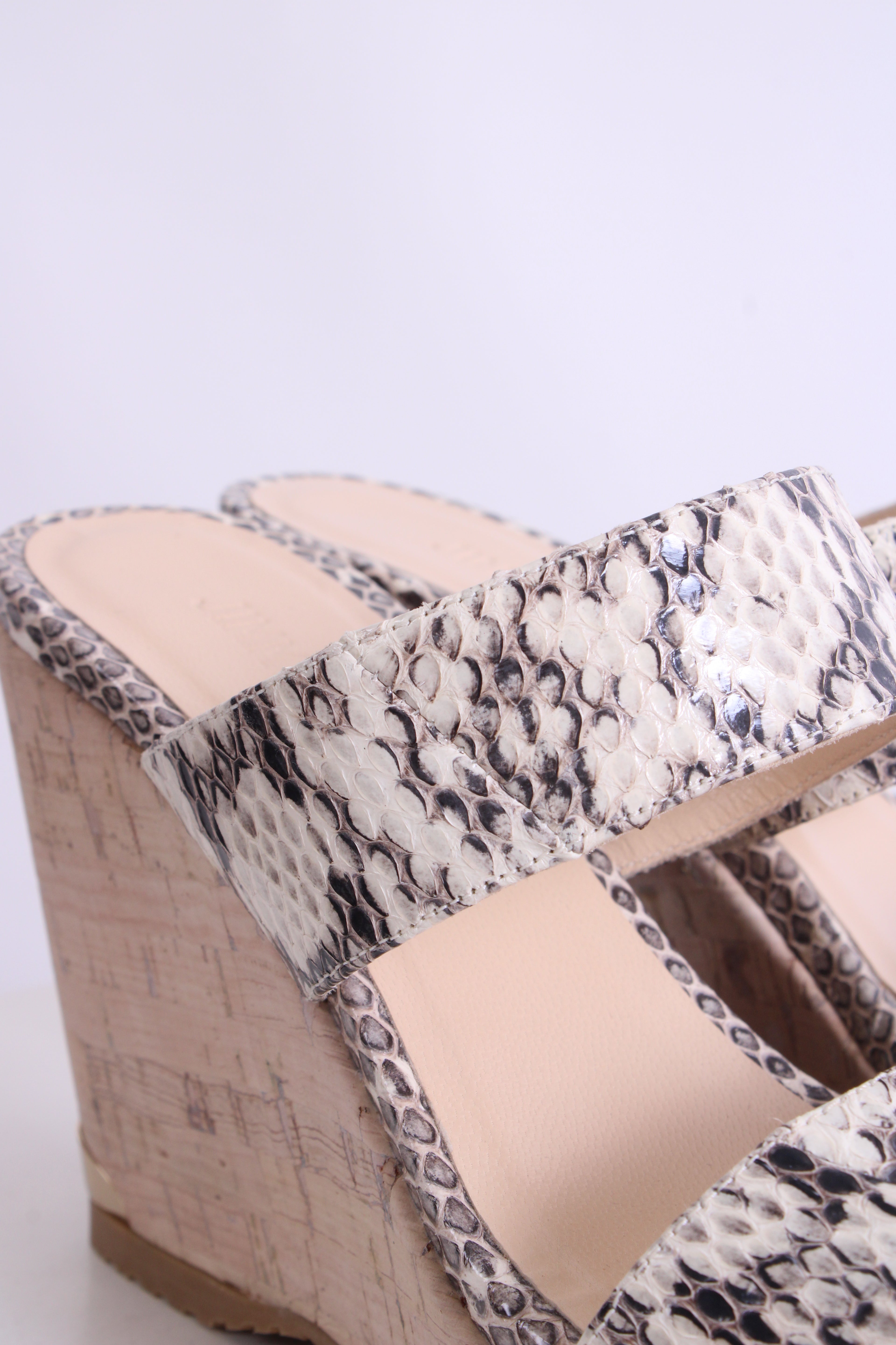 Jimmy Choo Snake Print Cork Wedges White/ Grey 37