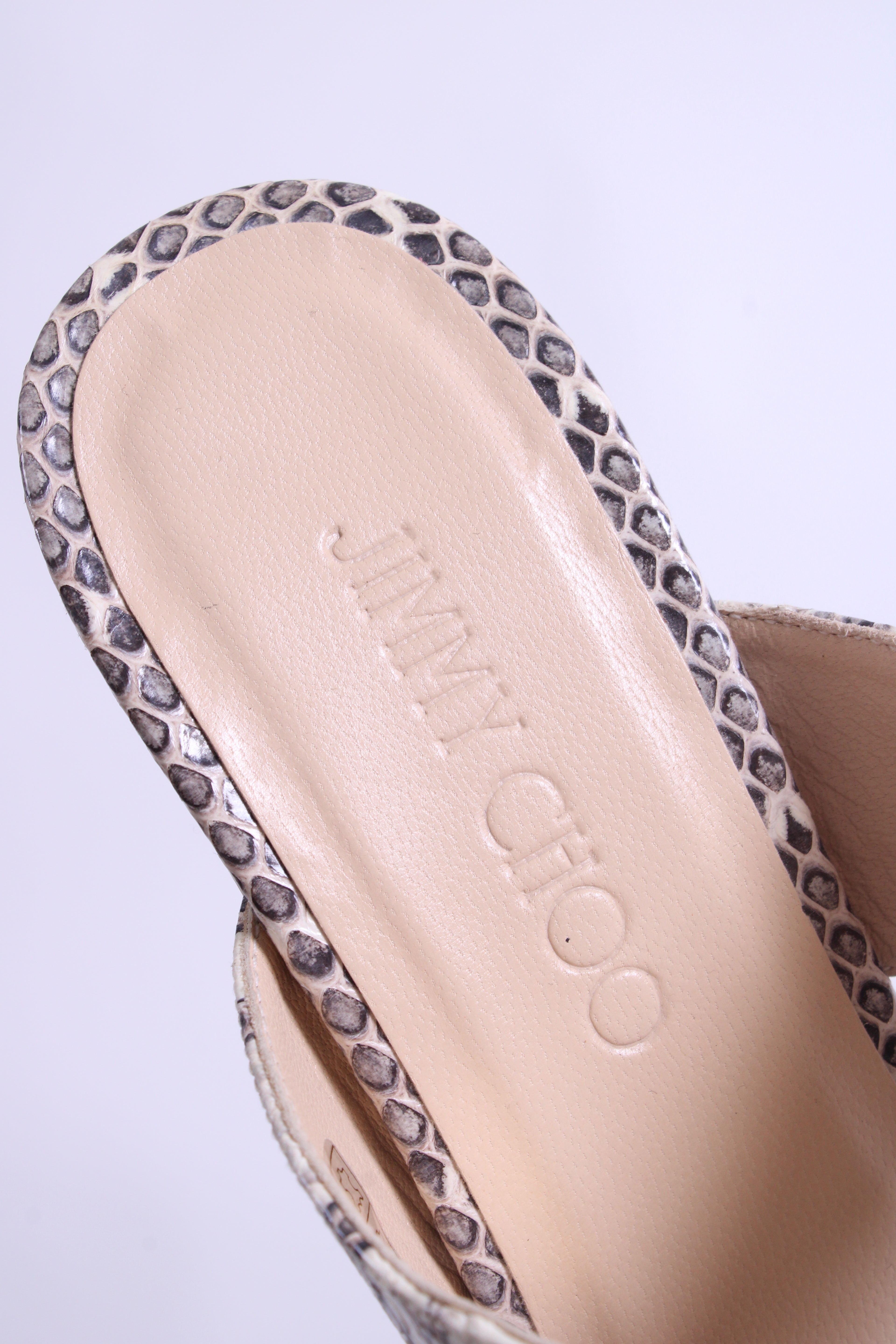 Jimmy Choo Snake Print Cork Wedges White/ Grey 37