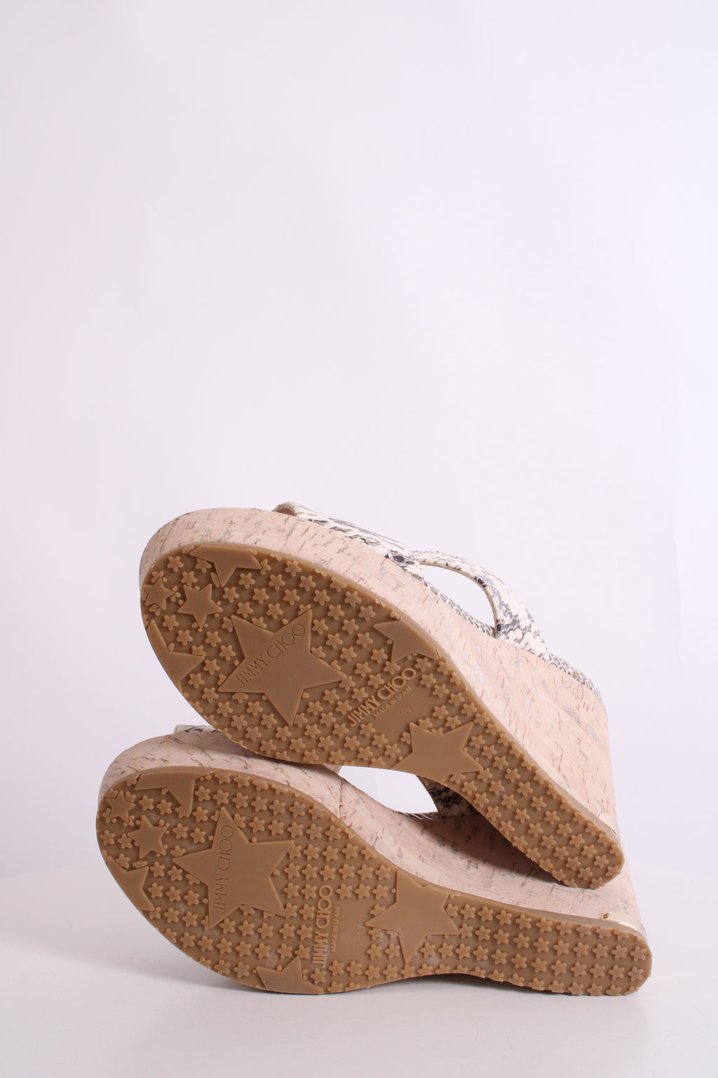 Jimmy Choo Snake Print Cork Wedges White/ Grey 37