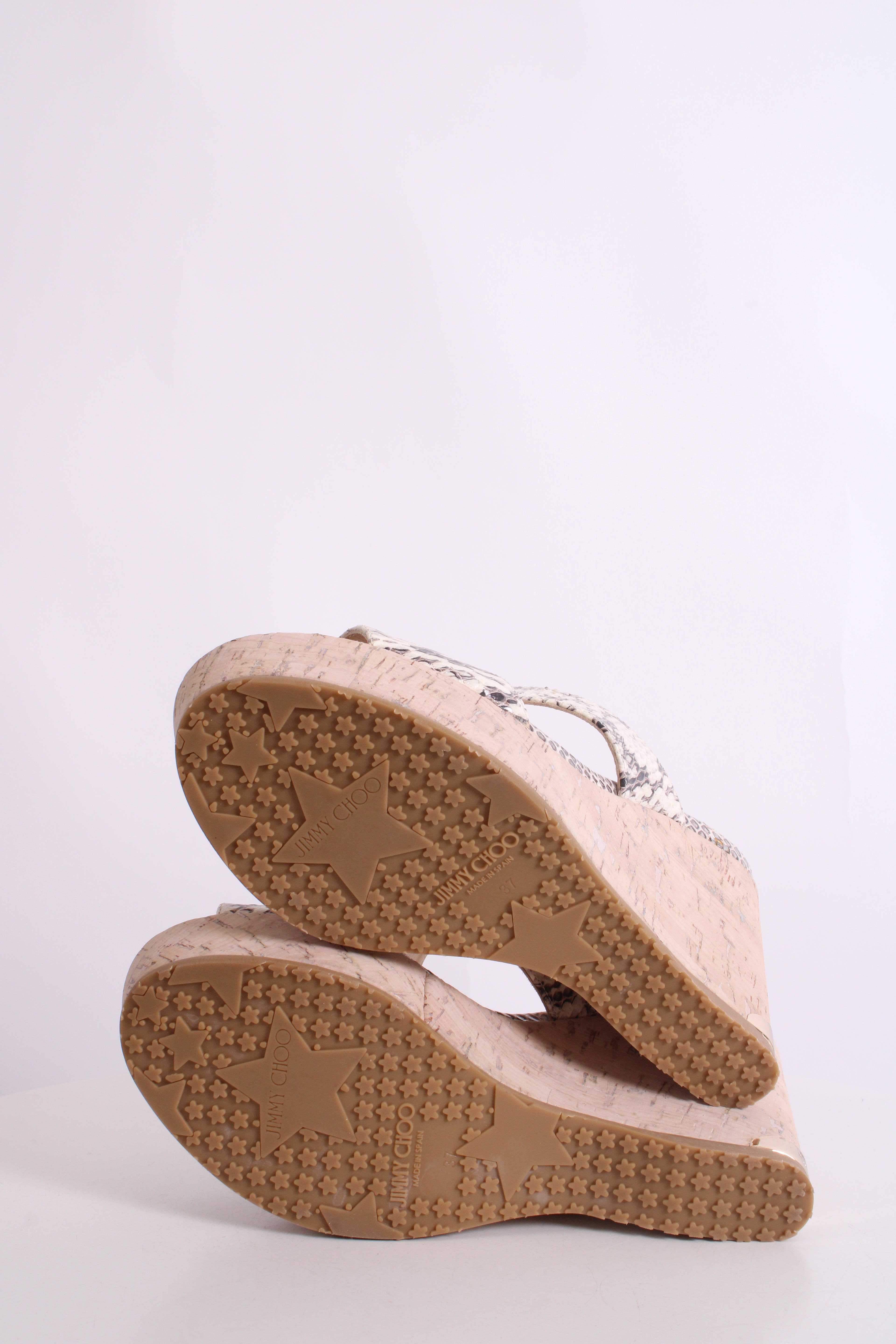 Jimmy Choo Snake Print Cork Wedges White/ Grey 37