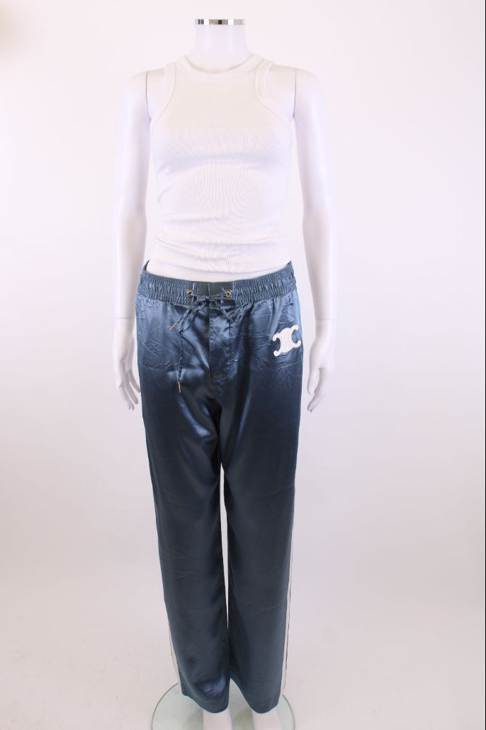 Celine Stripe Side Silk Trousers Blue/ White 10