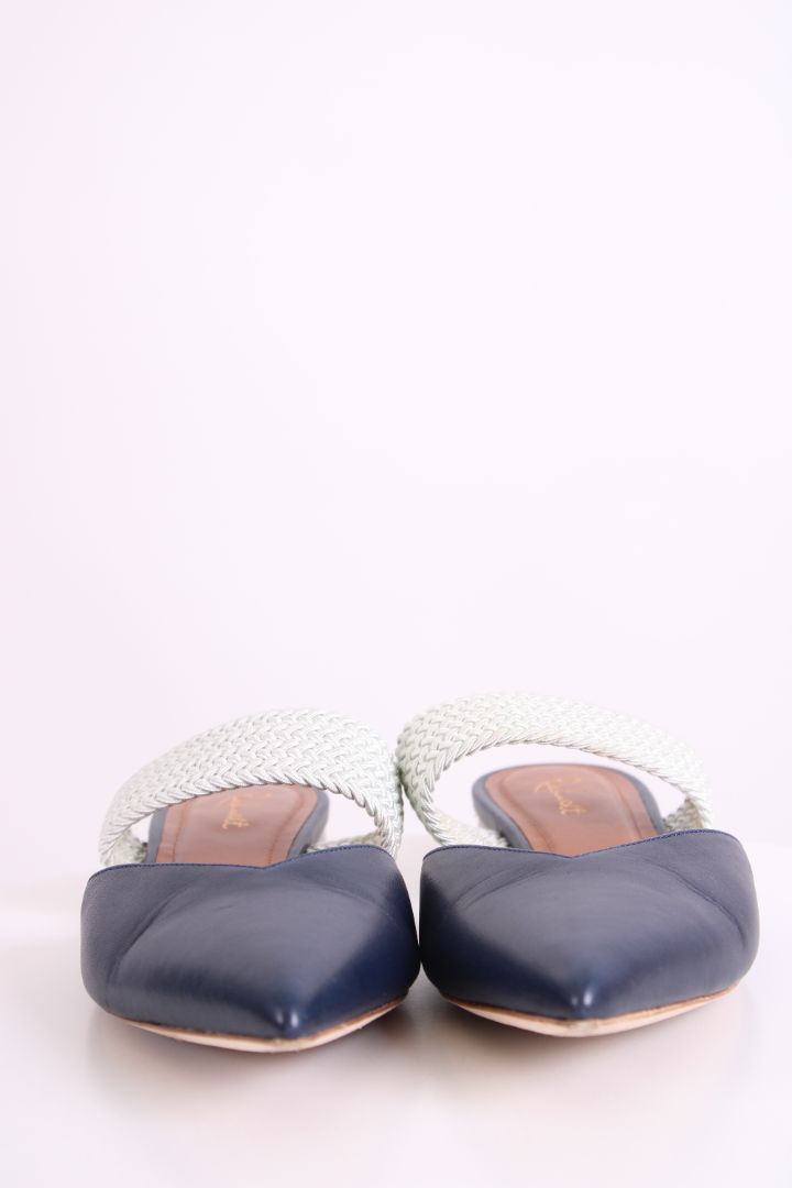 Malone Souliers X Roy Luwolt Maisie Rope Strap Flat Mules Navy/ Grey 39.5