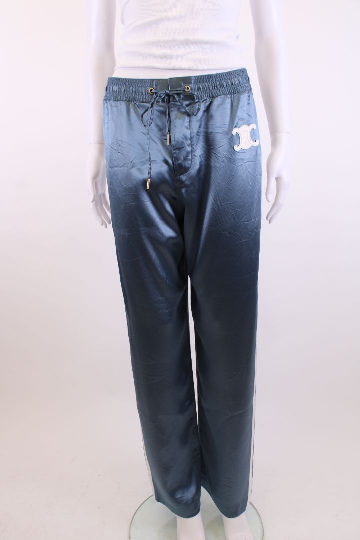 Celine Stripe Side Silk Trousers Blue/ White 10