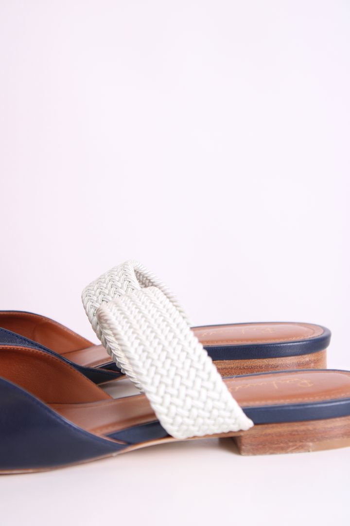 Malone Souliers X Roy Luwolt Maisie Rope Strap Flat Mules Navy/ Grey 39.5