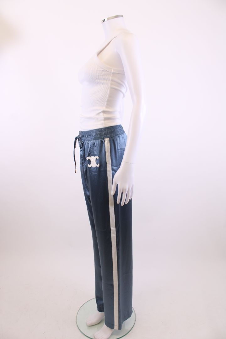 Celine Stripe Side Silk Trousers Blue/ White 10