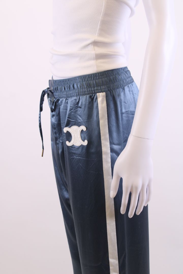 Celine Stripe Side Silk Trousers Blue/ White 10