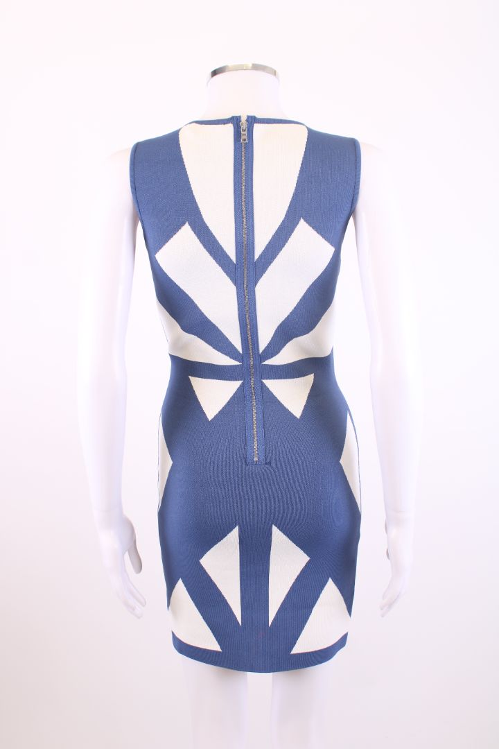 BCBGMAXAZRIA body con mini dress blue and white M