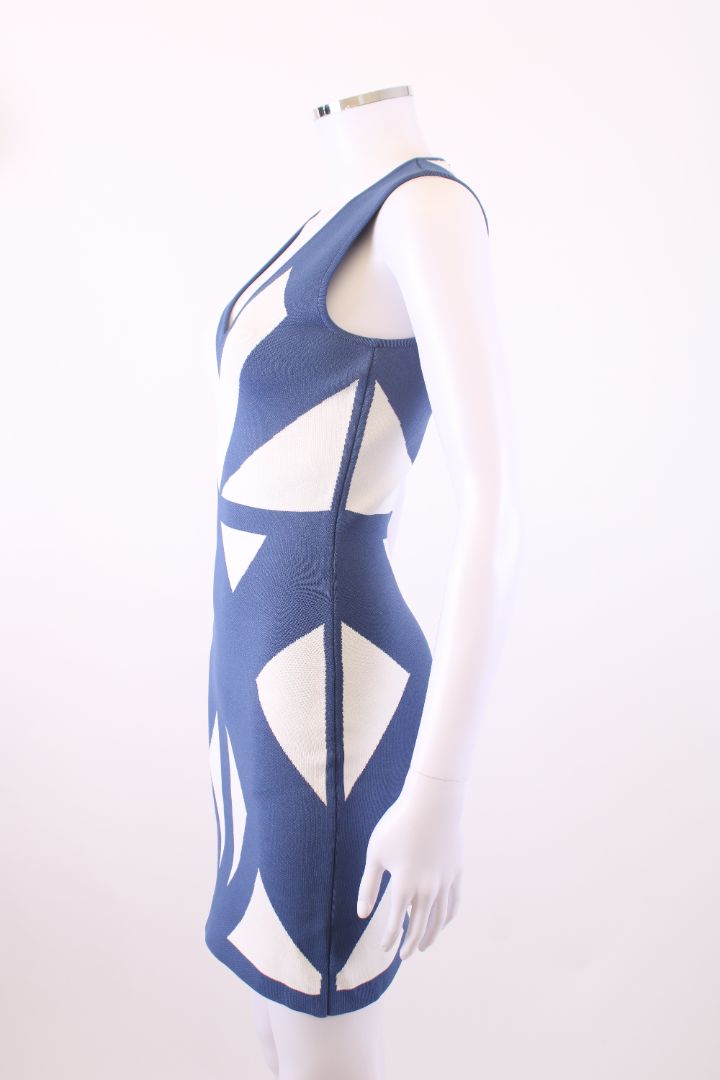 BCBGMAXAZRIA body con mini dress blue and white M